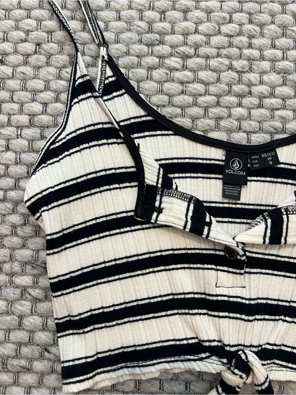 Volcom Black & White Striped Tie-Front Ribbed Cami - Picture 2 of 5